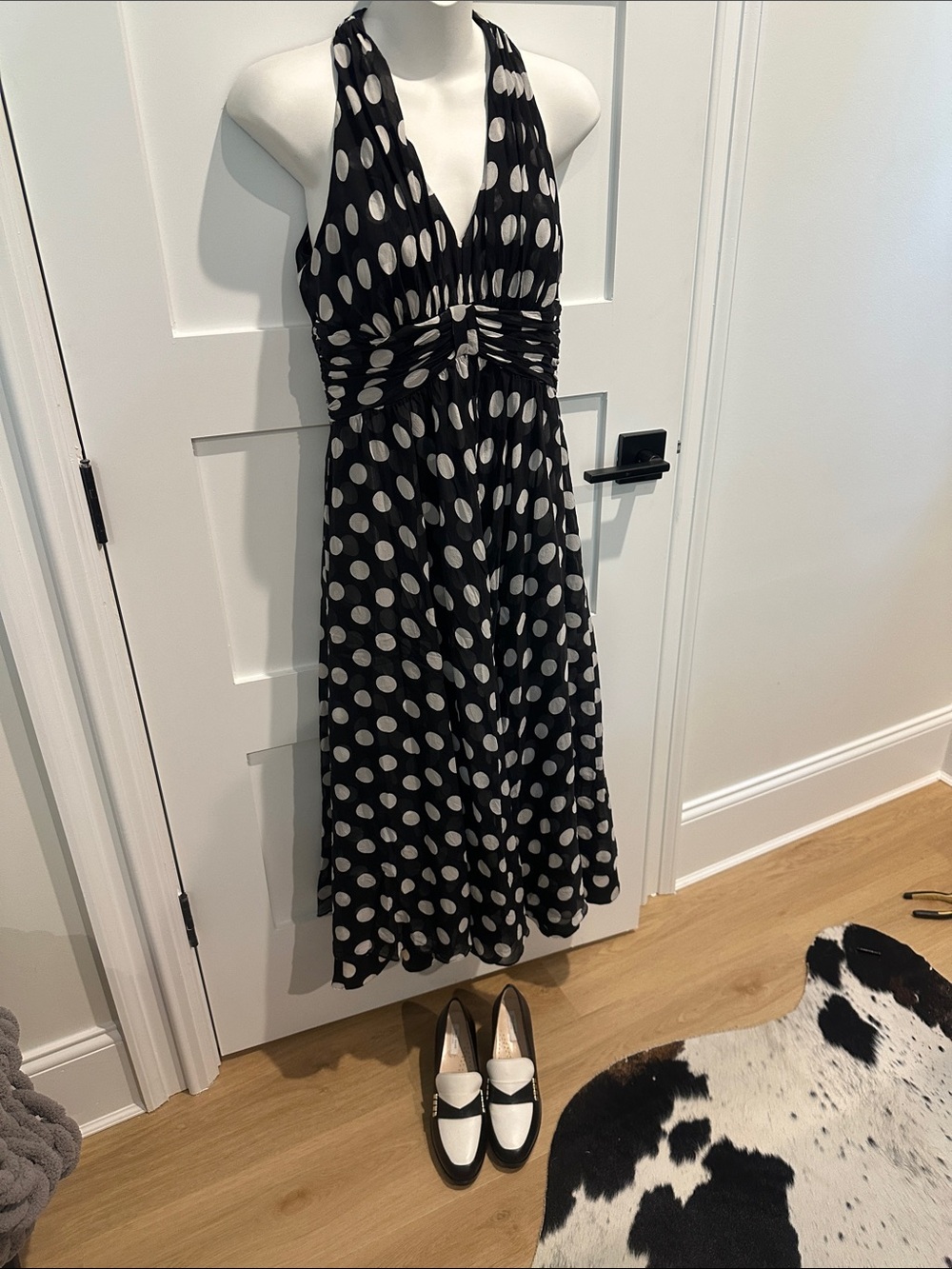 White House Black Market Black and White Polka Dot Halter Dress